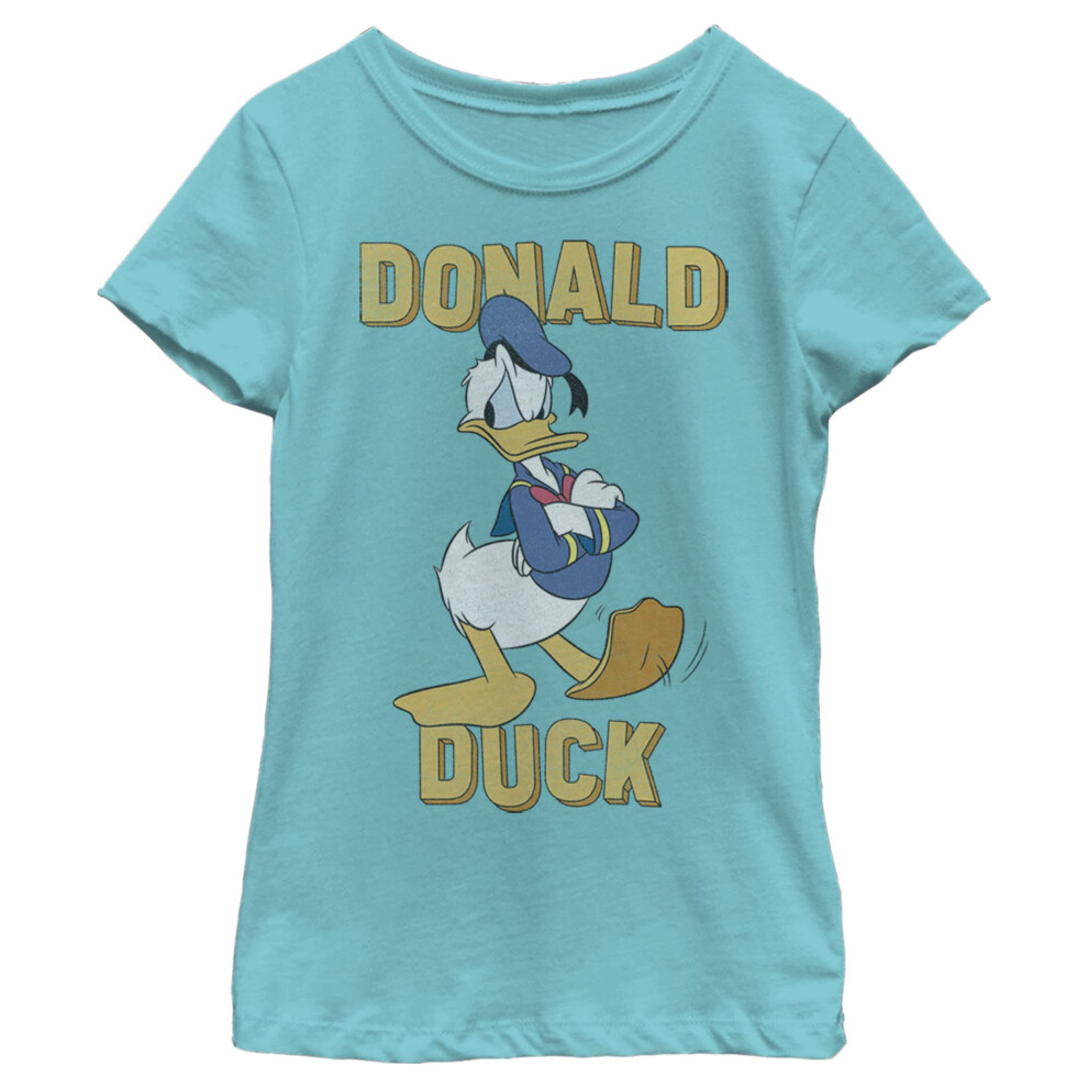 Disney Characters Donald Duck Girl's Solid Crew Tee  Tahiti Blue  Larg