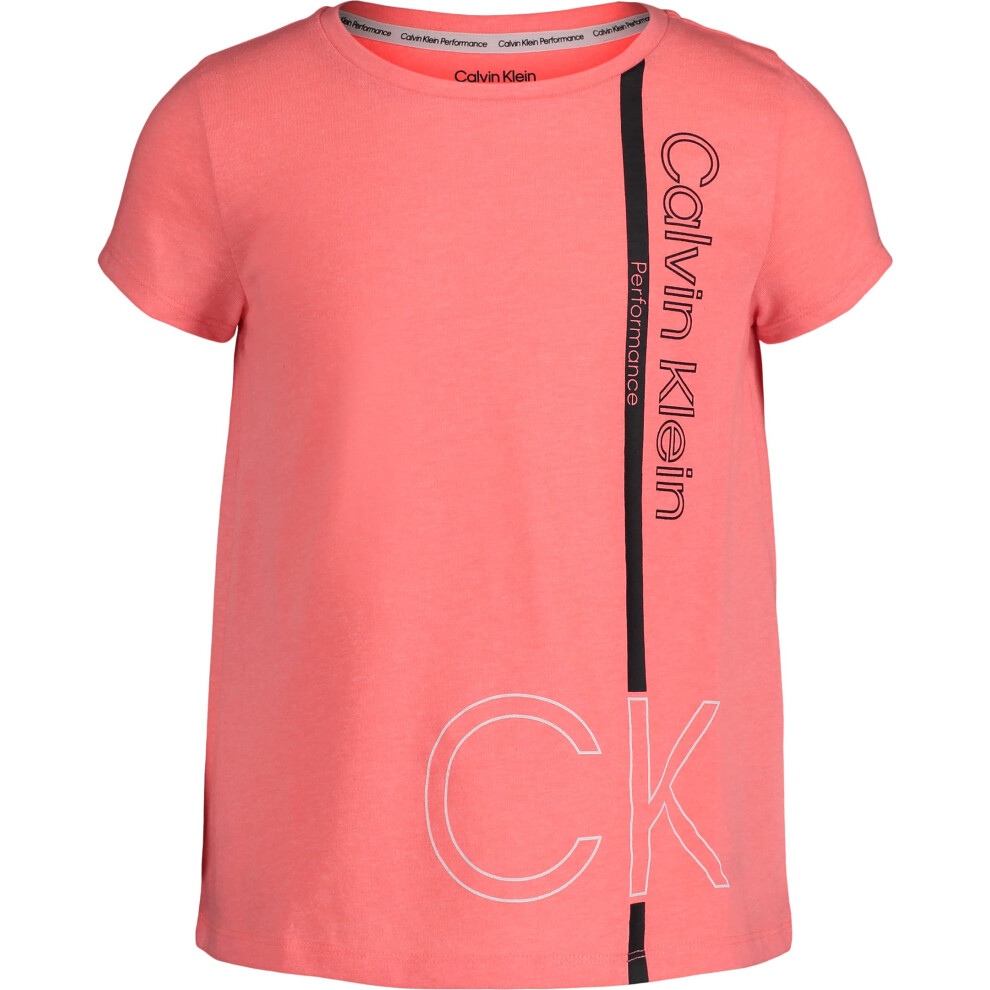 Calvin Klein Girls' Short Sleeve Performance T-Shirt  Crew-Neck Neckli