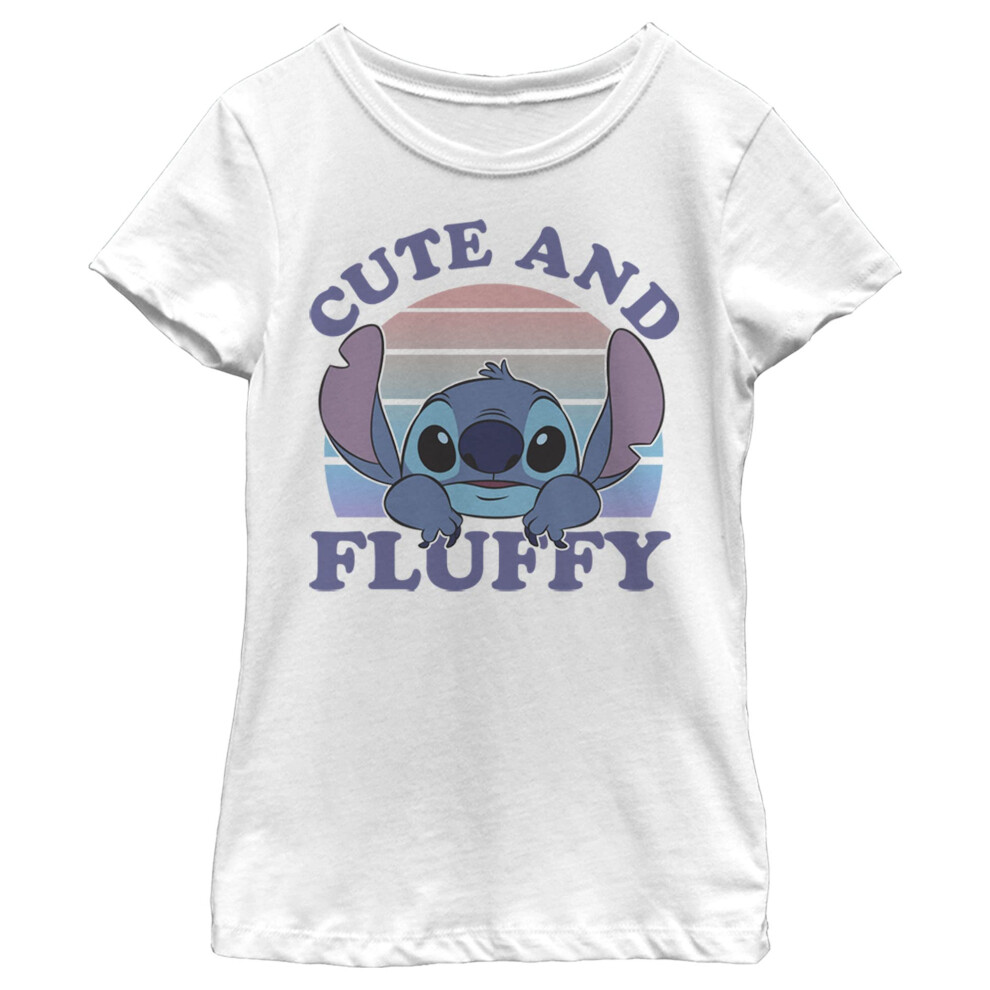 Disney Lilo & Stitch Cute and Fluffy Girl's Solid Crew Tee  White  X-S