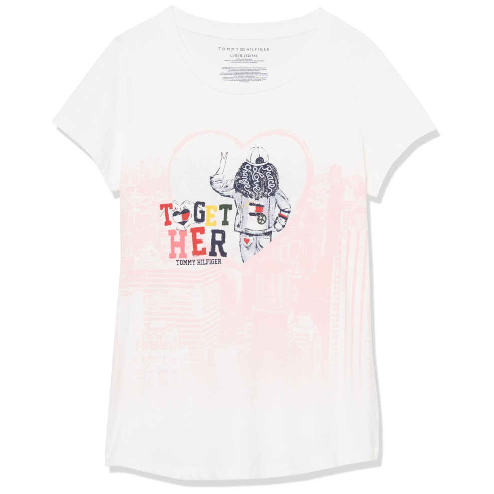 Tommy Hilfiger Girls' Short Sleeve Cotton T-Shirt with Graphic Print D