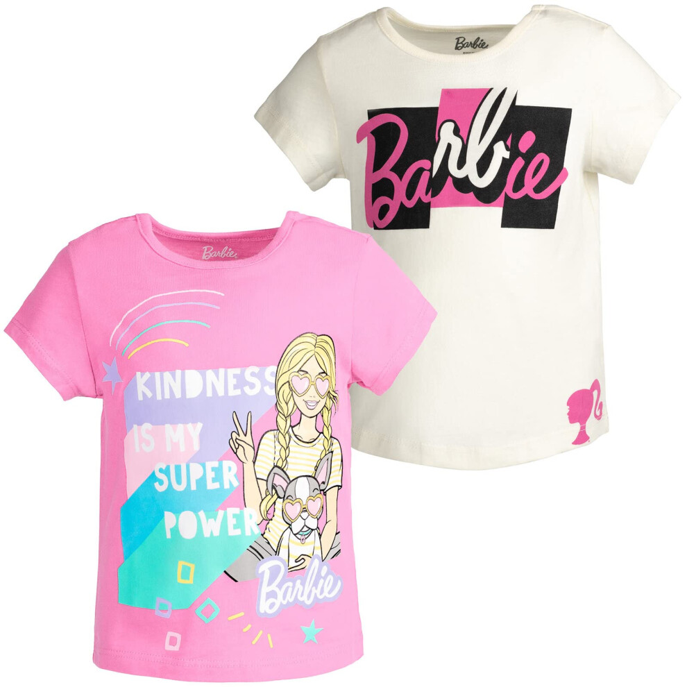 Barbie Toddler Girls 2 Pack T-Shirts White/Pink 3T