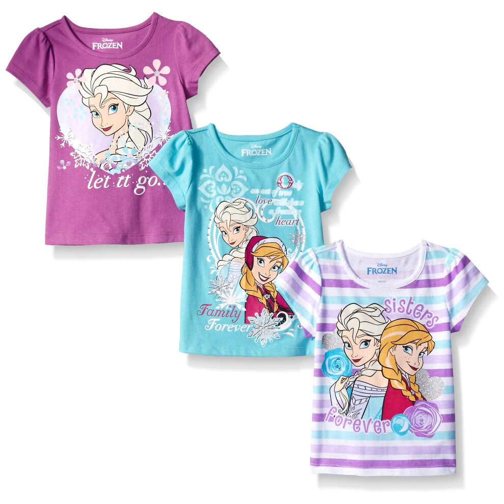 Disney Little Girls' 3 Pack Frozen T-Shirts  Purple  4