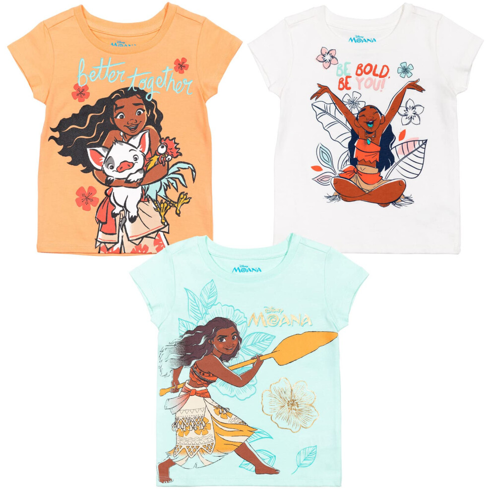 Disney Moana Toddler Girls 3 Pack T-Shirts Pink/White/Blue 2T