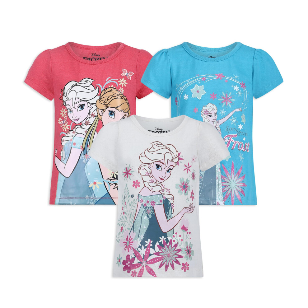 Disney Little Girls' 3 Pack Anna Elsa Frozen T-Shirts  Off White/Turq/