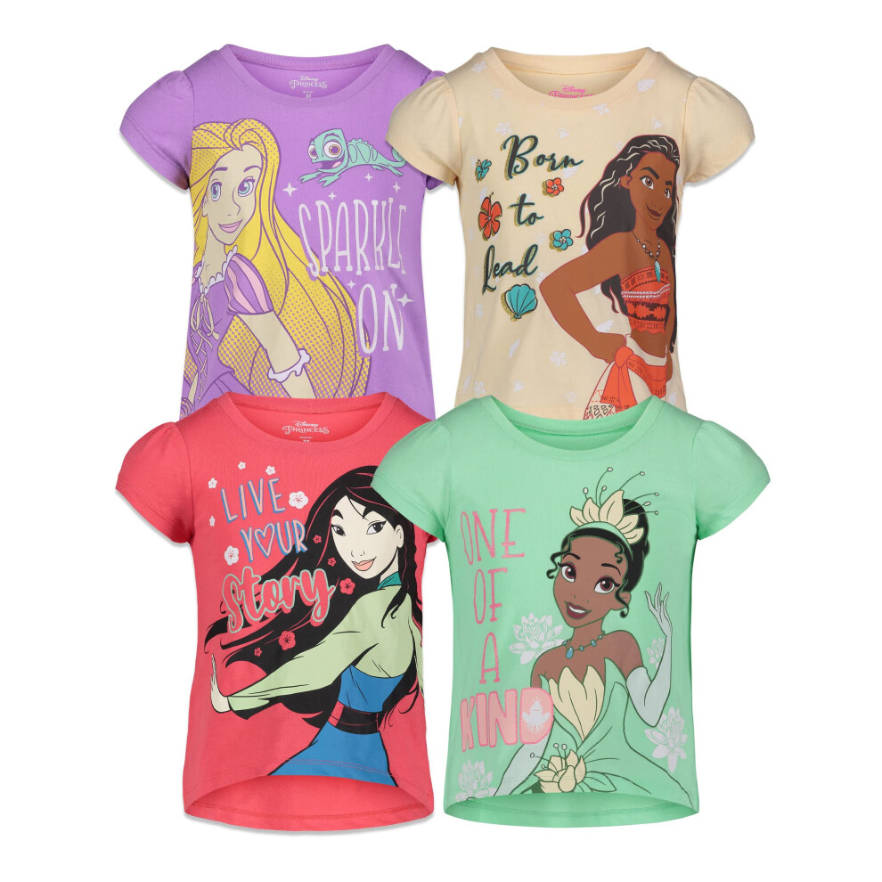 Princess Mulan Tiana Rapunzel Moana Toddler Girls 4 Pack T-Shirts 5T