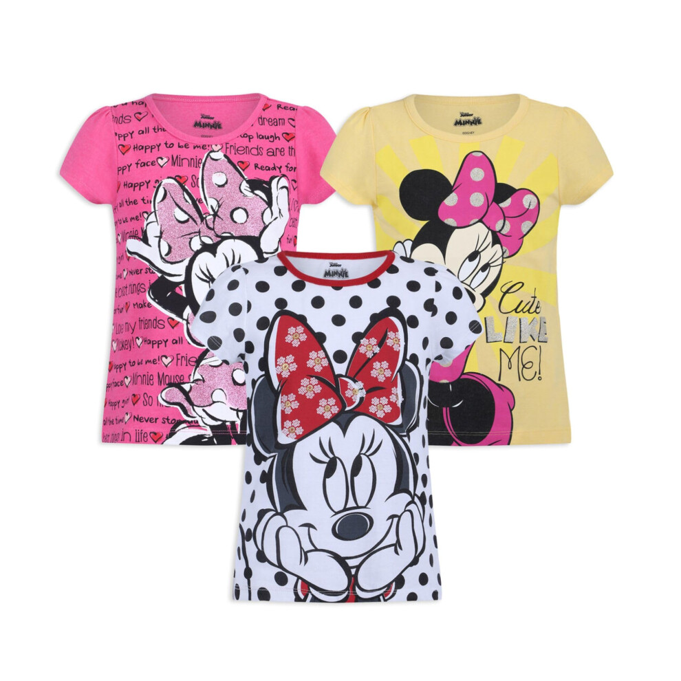 Disney Little Girls' 3 Pack Minnie Mouse T-Shirts  White  5