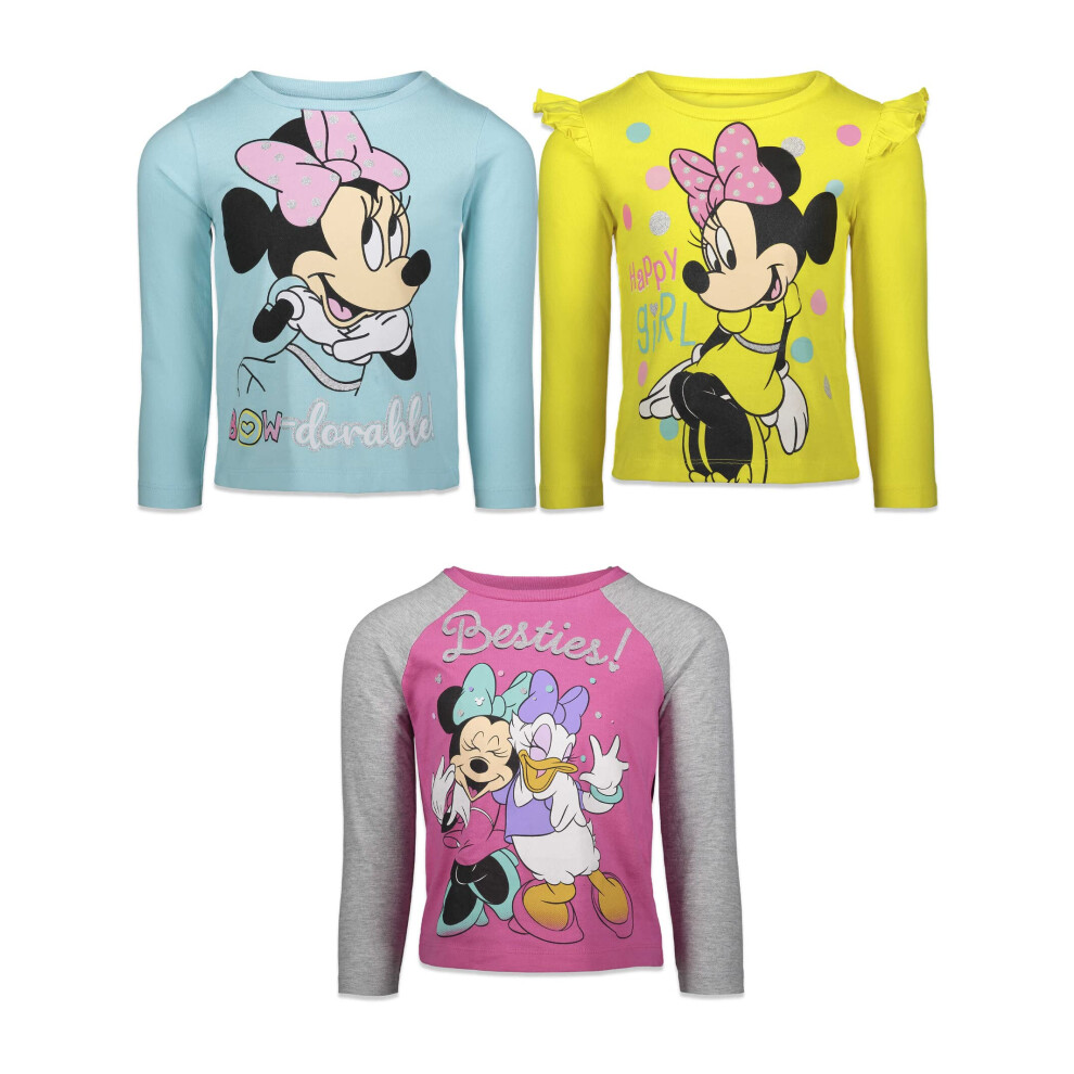 Disney Minnie Mouse Daisy Duck Big Girls 3 Pack T-Shirts Pink/Yellow/B