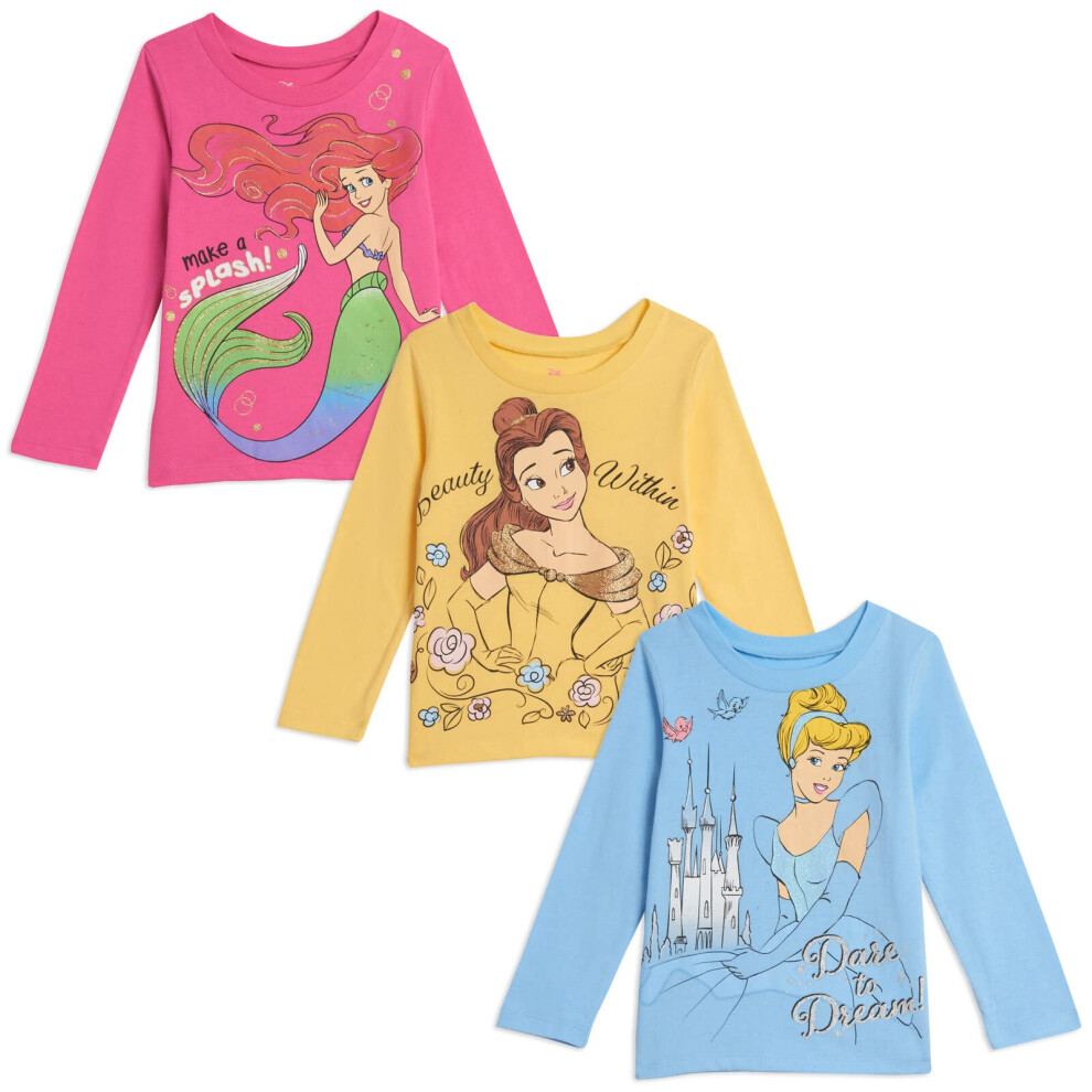 Disney Princess Cinderella Belle Ariel Infant Baby Girls 3 Pack T-Shir