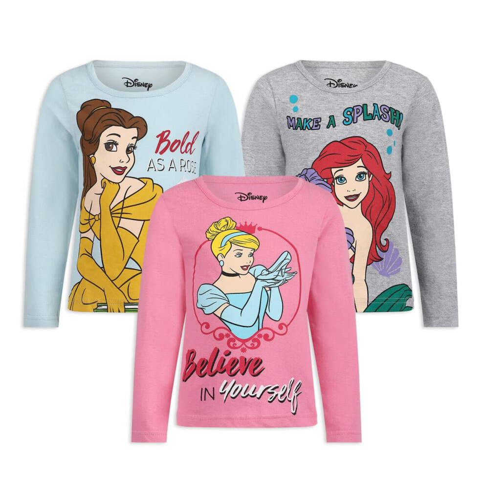 Disney Girl's 3-Pack Princess Long Sleeve Graphic Tee Shirt Light Pink