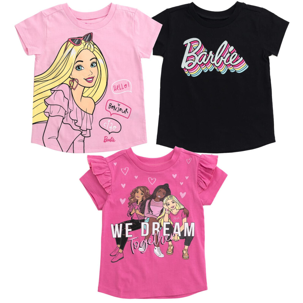 Barbie Toddler Girls 3 Pack T-Shirts Pink/Black 3T