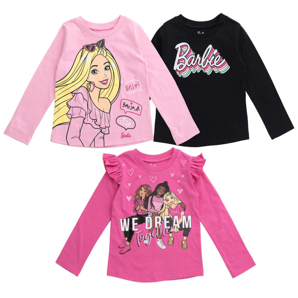 Barbie Little Girls 3 Pack T-Shirts Pink/Black 7-8