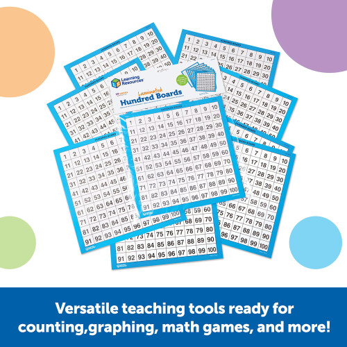 Learning Resources Πίνακες εκατοντάδων Laminated Learning Resources, Στεγανός Βοηθός Αριθμητικής, Σετ 10, 11" x 11" 1