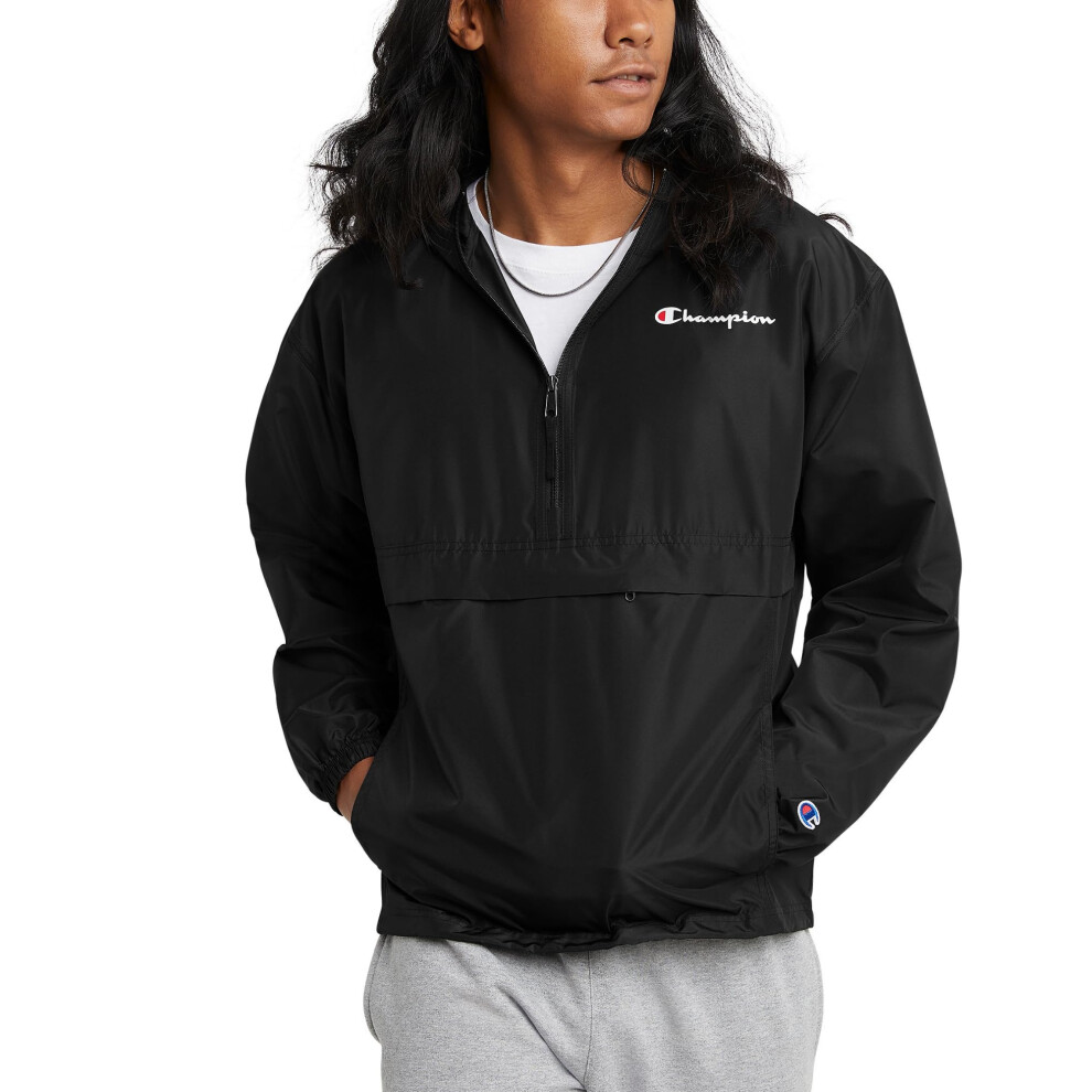 Champion mens Stadium Packable   Left Chest Script Jacket  Black-54936