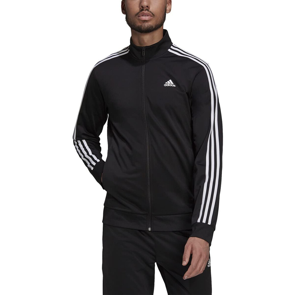 adidas Men's Essentials Warm-Up 3-Stripes Track Top  Black/White  Smal