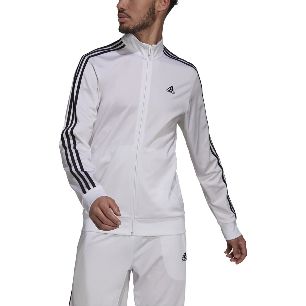 adidas Men's Essentials Warm-up 3-stripes Track Top Jacket  White/Blac