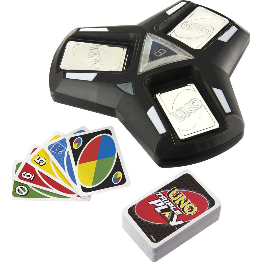 Mattel Games UNO Triple Play Card Game for Family Night with 3 Discard