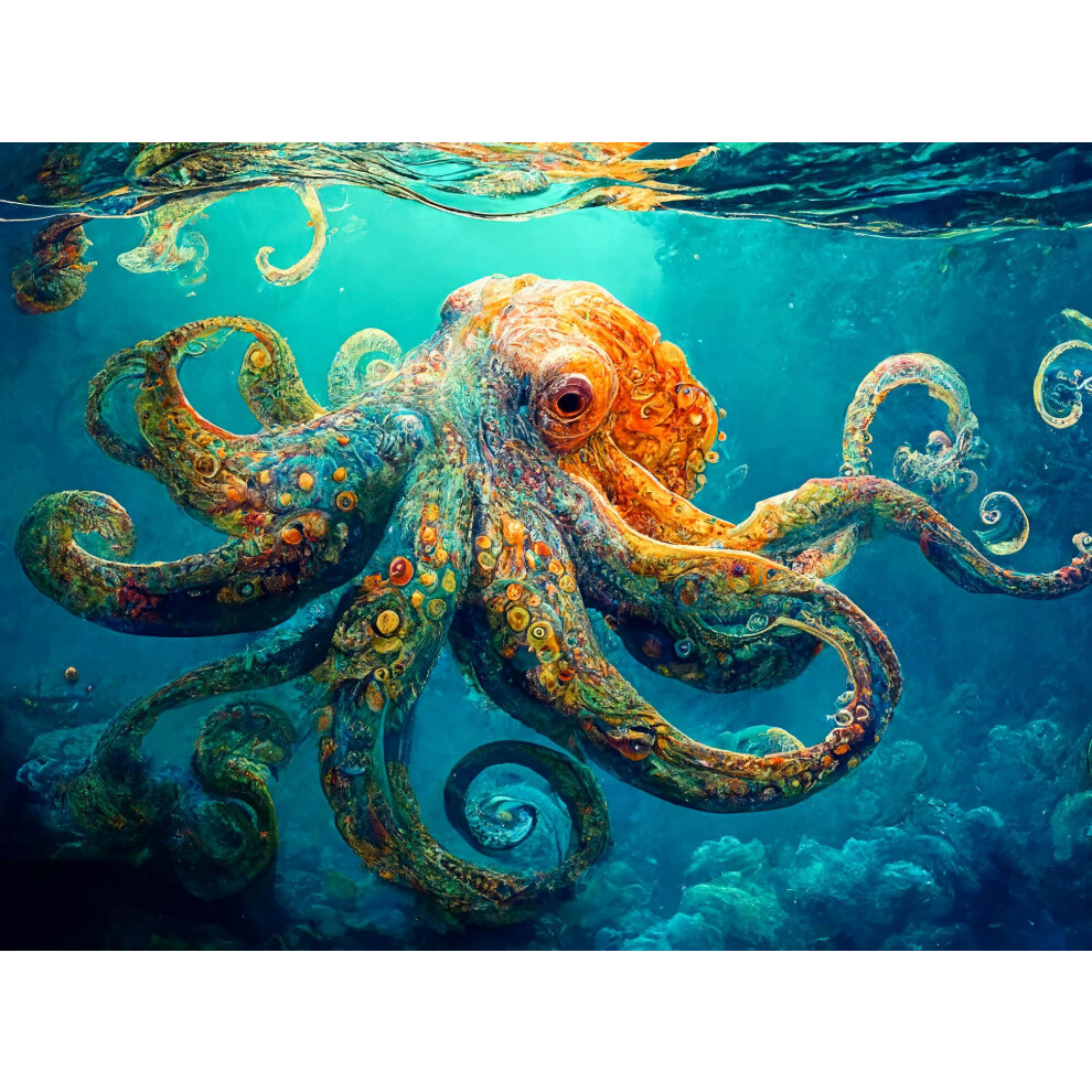 Deep Blue Octopus Odyssey: Premium 1000-Piece Jigsaw Puzzle for Adults