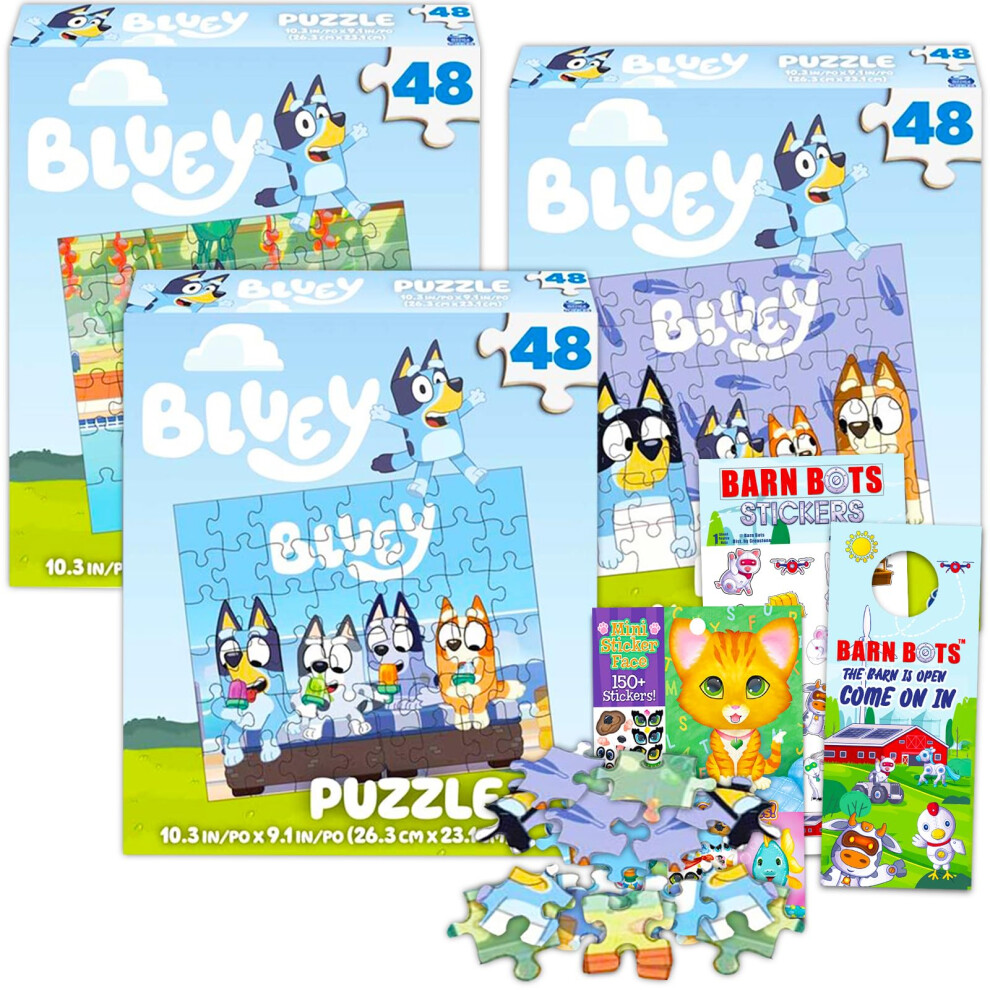 Bluey Premier 48 Pc Puzzle Set for Kids - Bluey Party Supplies Bundle