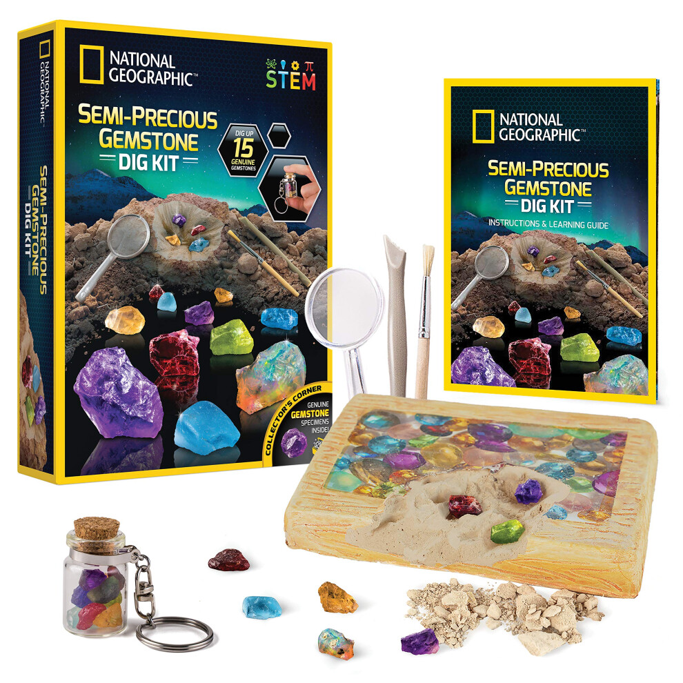 National Geographic Semi-Precious Gemstone Dig Kit for Kids - 15 Gems