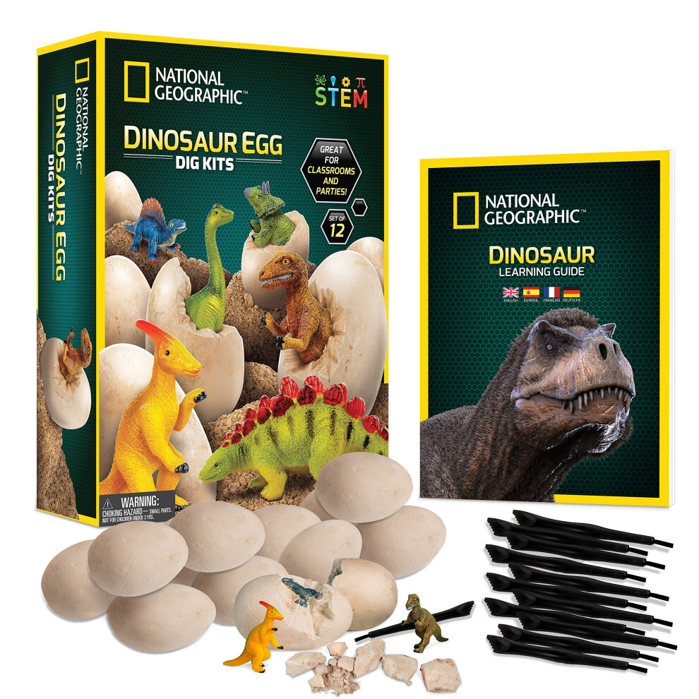 NATIONAL GEOGRAPHIC Dinosaur Dig Kit - 12 Dino Shaped Dig Bricks with