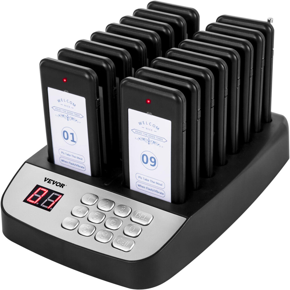 VEVOR F100 Restaurant Pager System 16 Pagers  Max 98 Beepers Wireless