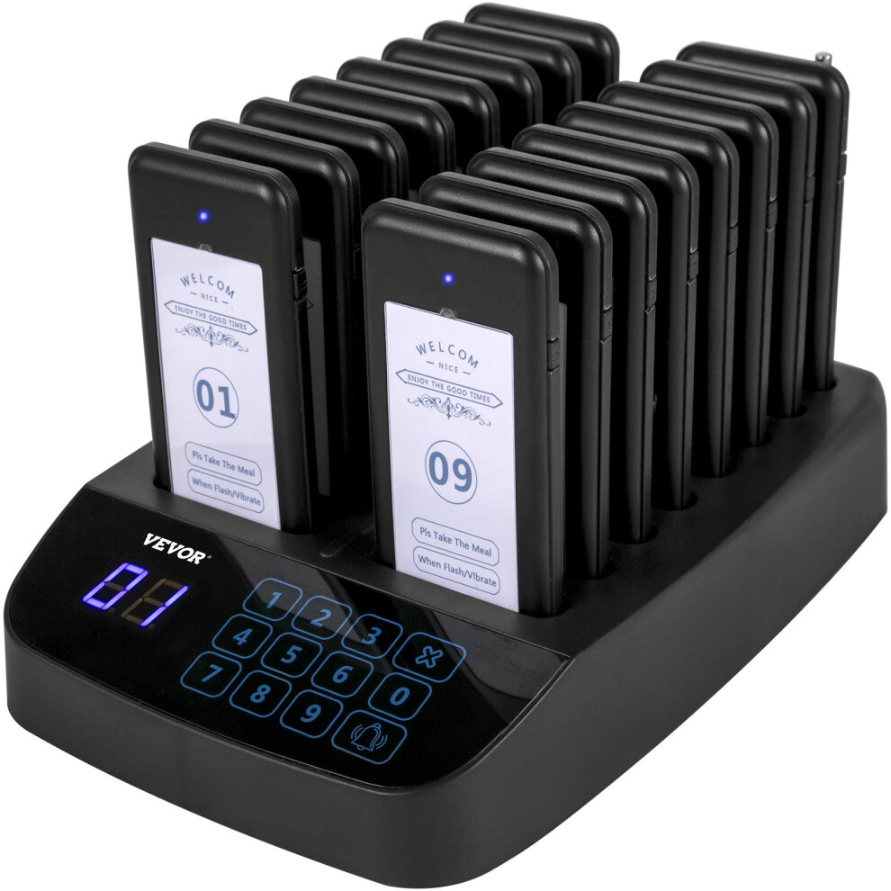 VEVOR F101 Restaurant Pager System 16 Pagers  Max 98 Beepers Wireless