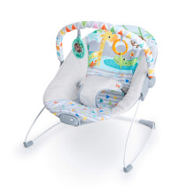 BRIGHT STARS Babyschaukel - Safari - Bogen mit abnehmbaren Spielzeugen + Babyspiegel, 3-Punkt-Gurt, beruhigende Vibrationen