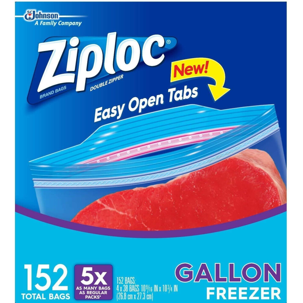 Ziploc Easy Open Tabs Freezer Gallon Bags  152 Count (Pack of 1)