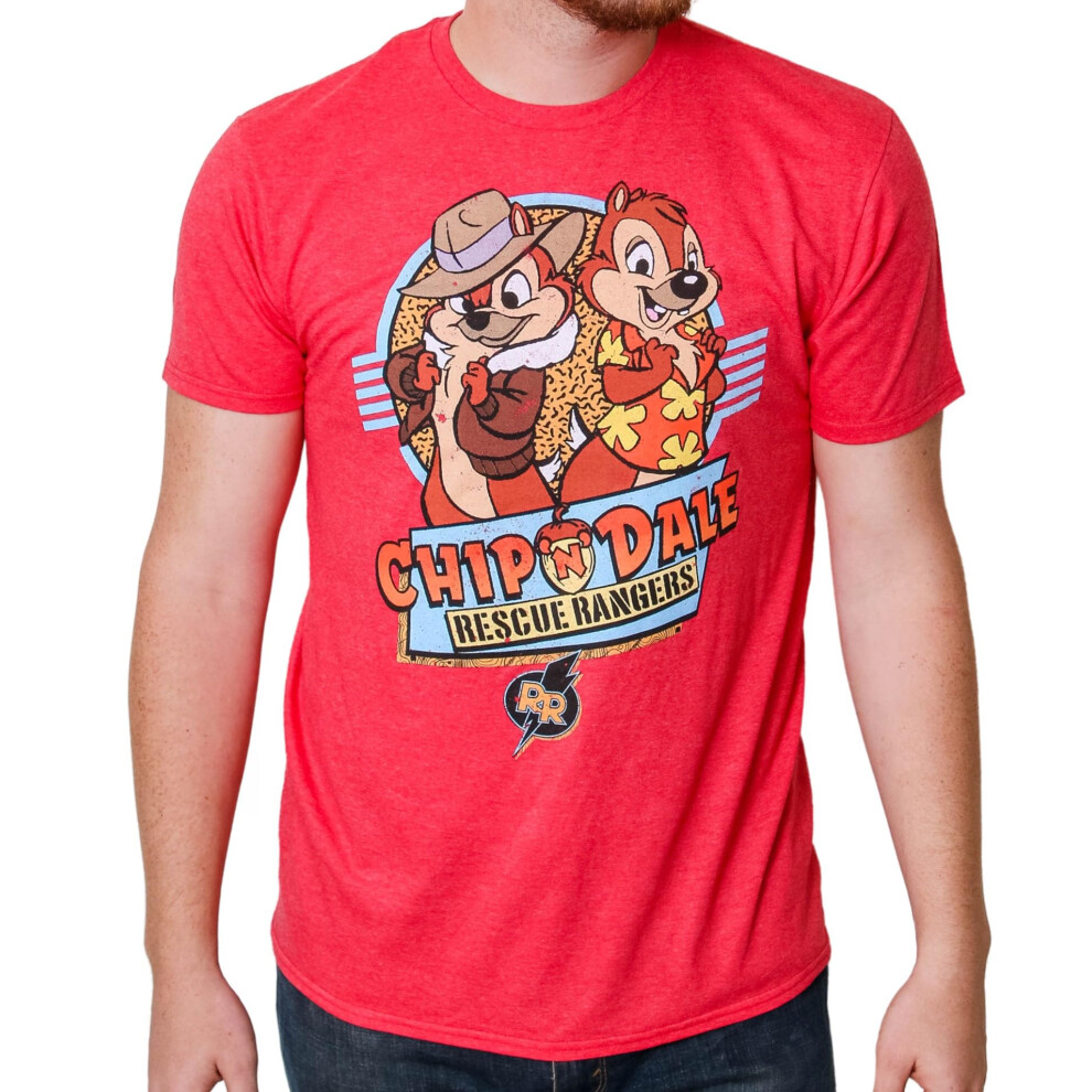 Disney Rescue Rangers Chip and Dale 90's Mens T-shirt (Large  Heather