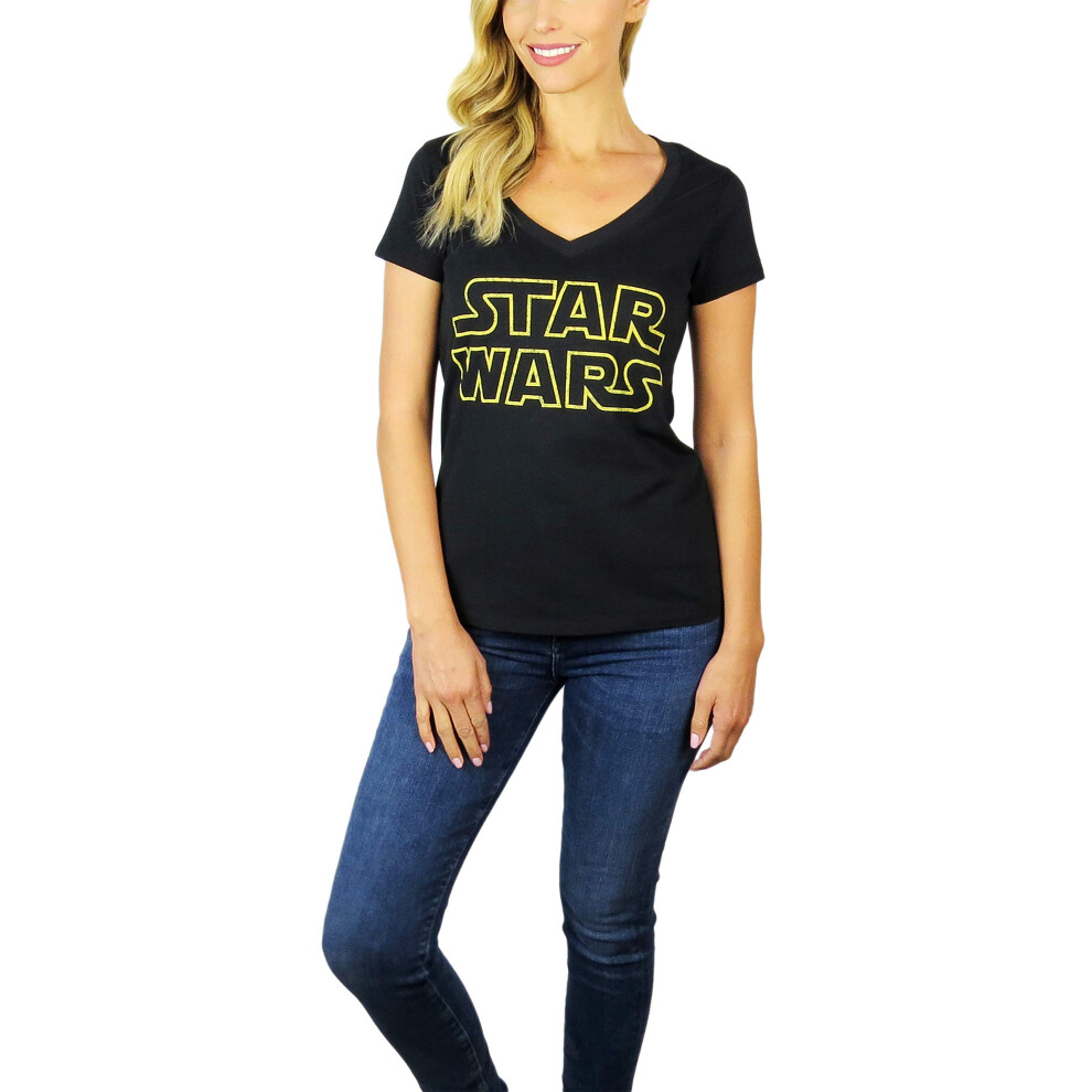 STAR WARS Womens Logo V-Neck (Black  Medium)