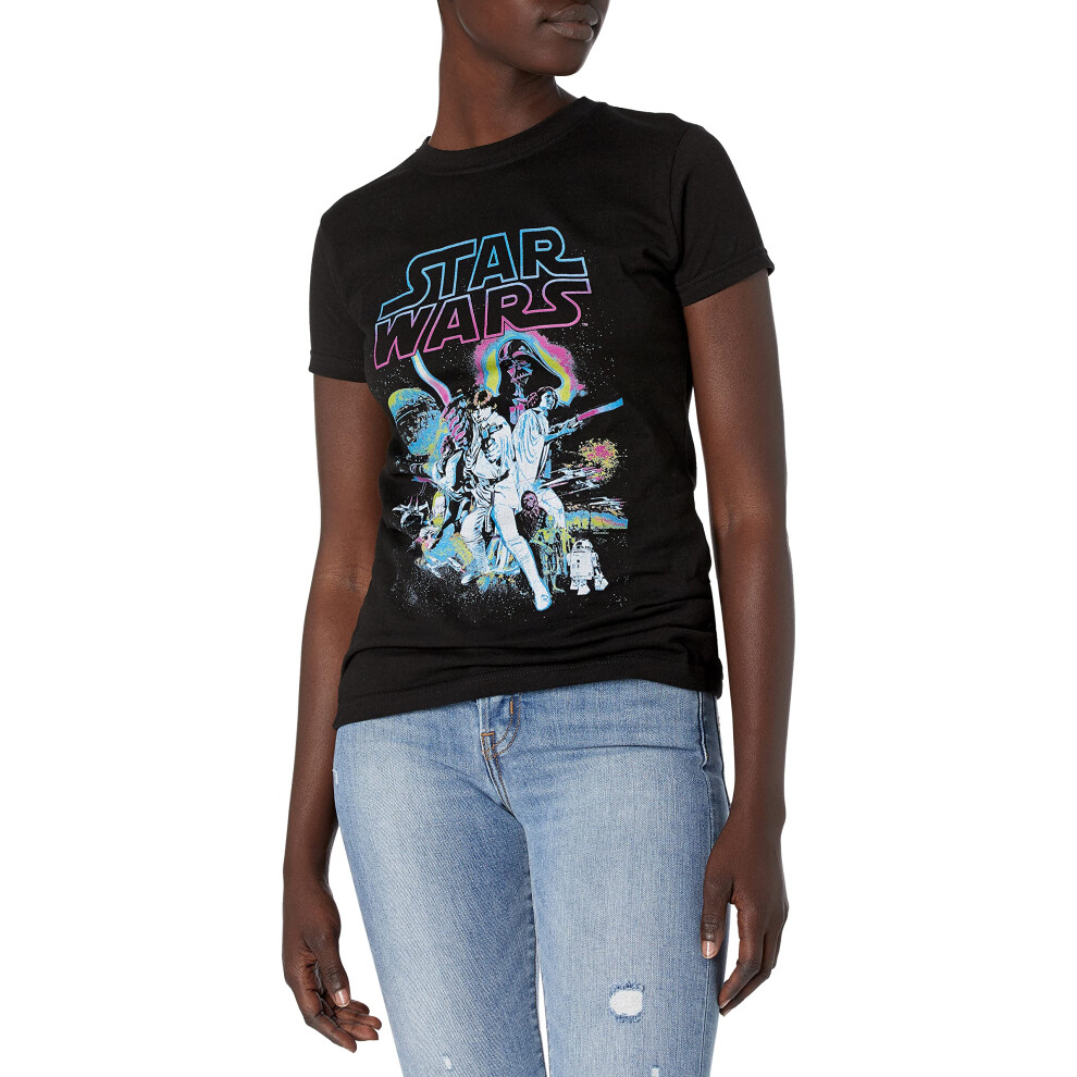 STAR WARS womens Neon Hope Poster Crew Neck Graphic T-shirt T Shirt  B