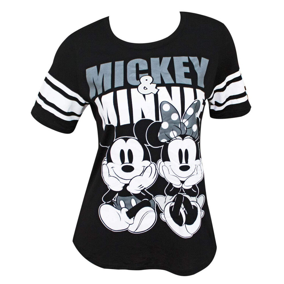 Disney Mickey & Minnie Mouse Women's Football Style T-Shirt  Medium Bl