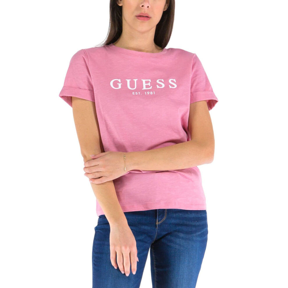 GUESS Women's Essential Short Sleeve 1981 Roll Cuff Tee  Vintage Blush