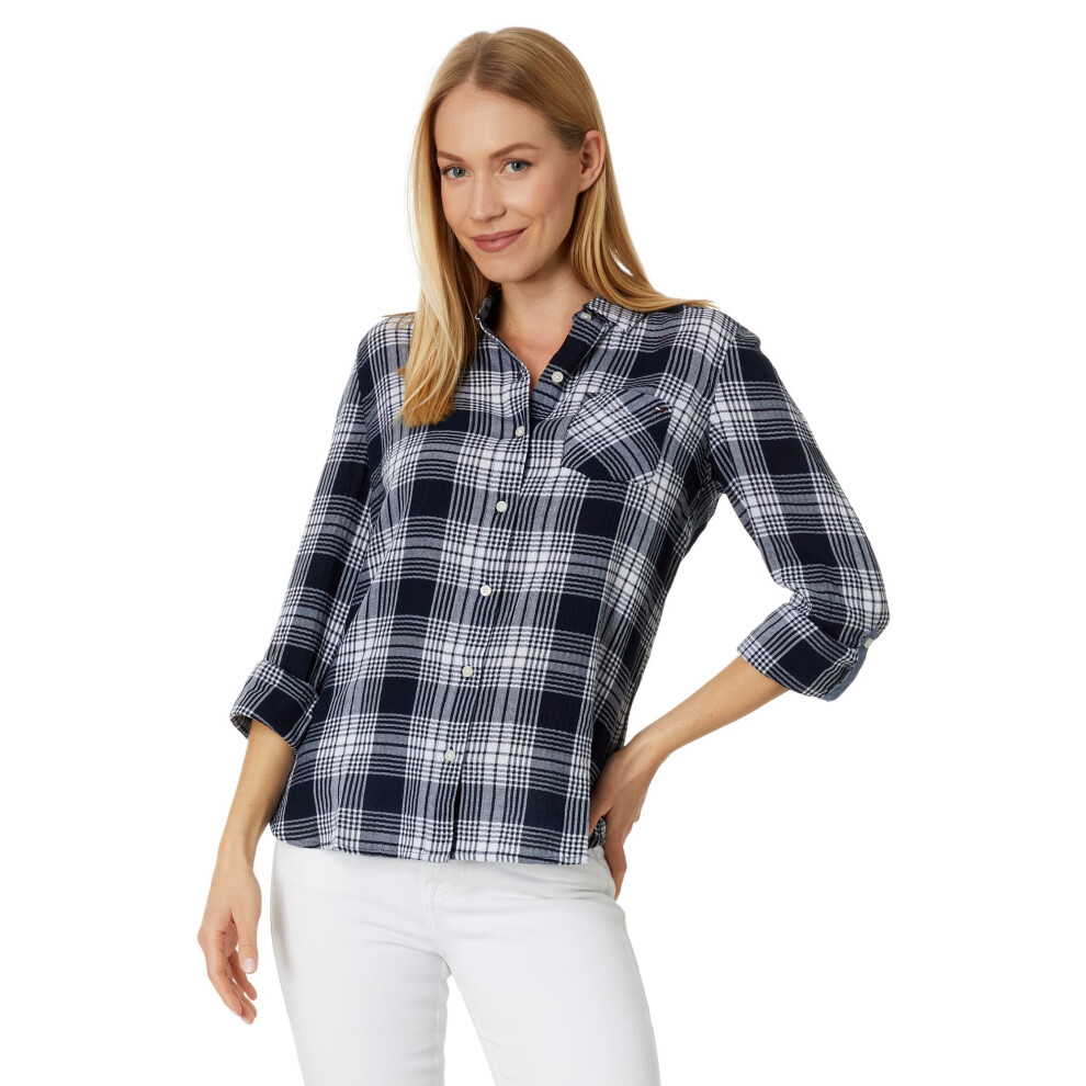 Tommy Hilfiger Women's Patio Roll Tab  Sky Captain/Bright White Plaid