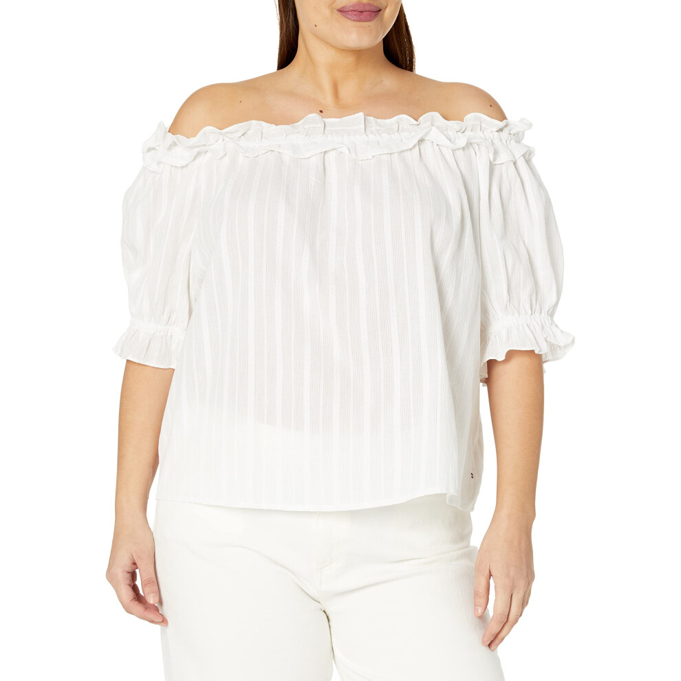 Tommy Hilfiger Women's Plus Ruffle Off The Shoulder Blouse  White