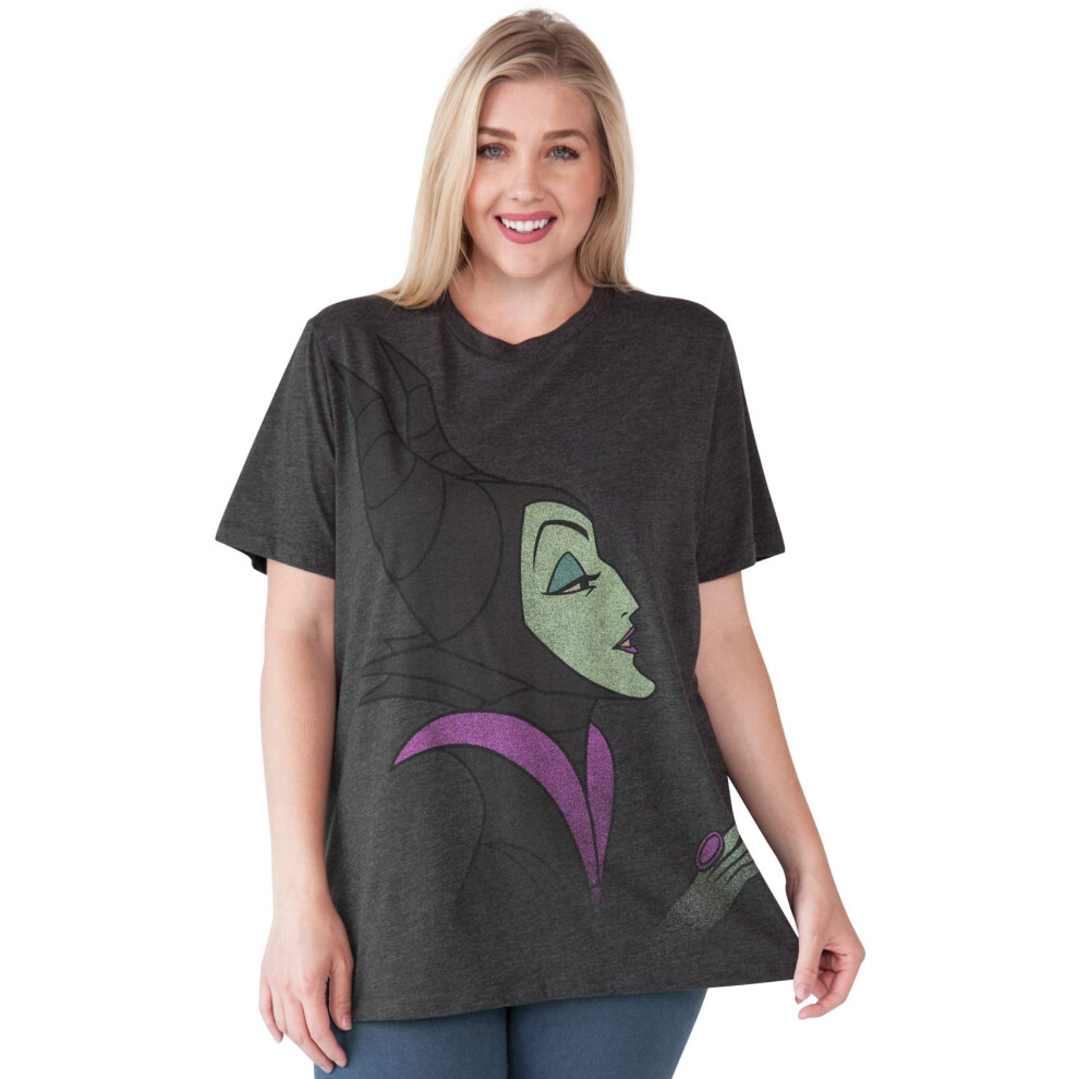 Disney Womens Plus Size T-Shirt Maleficent Villains Print (Charcoal Gr