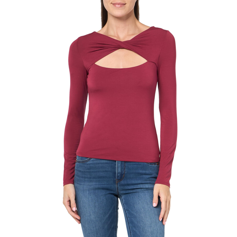 GUESS Women's Long Sleeve Twisted Yoke MENA Top  Tahiti Red