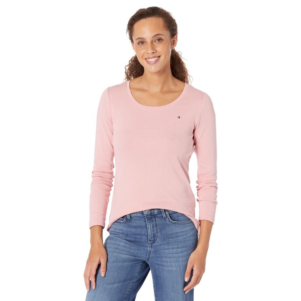 Tommy Hilfiger Women's Long Sleeve Scoop Neck Tee  Bridal Rose  X-Larg