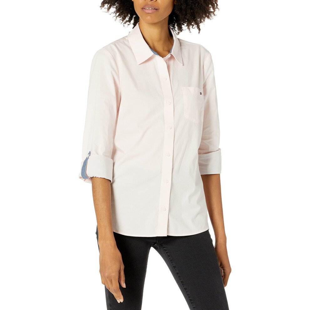 Tommy Hilfiger Women's Plus Button Collared Shirt with Adjustable Slee