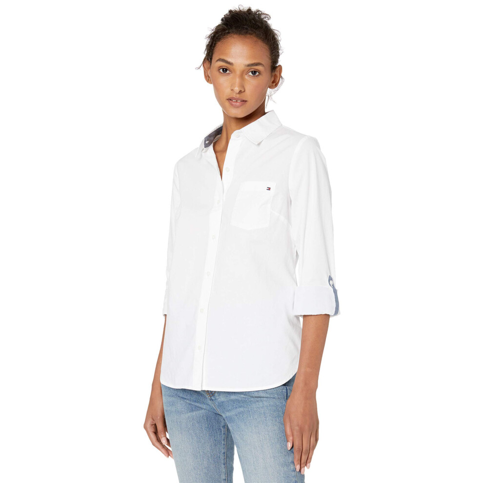 Tommy Hilfiger Women's Button Down Long Sleeve Collared Shirt with Che