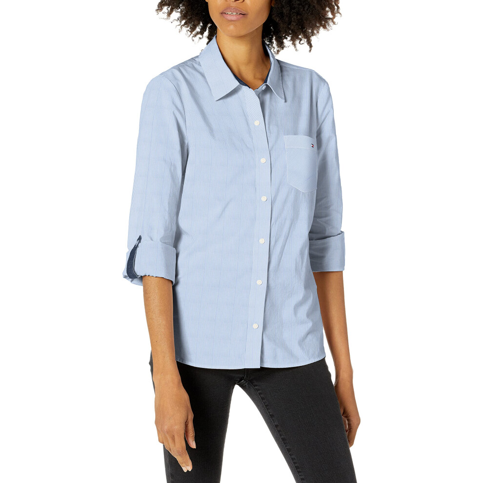 Tommy Hilfiger Women's Button Collared Shirt with Adjustable Sleeves