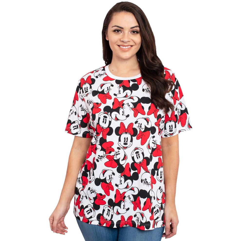 Disney Womens Plus Size T-Shirt Minnie Mouse All Over Print (White  4X