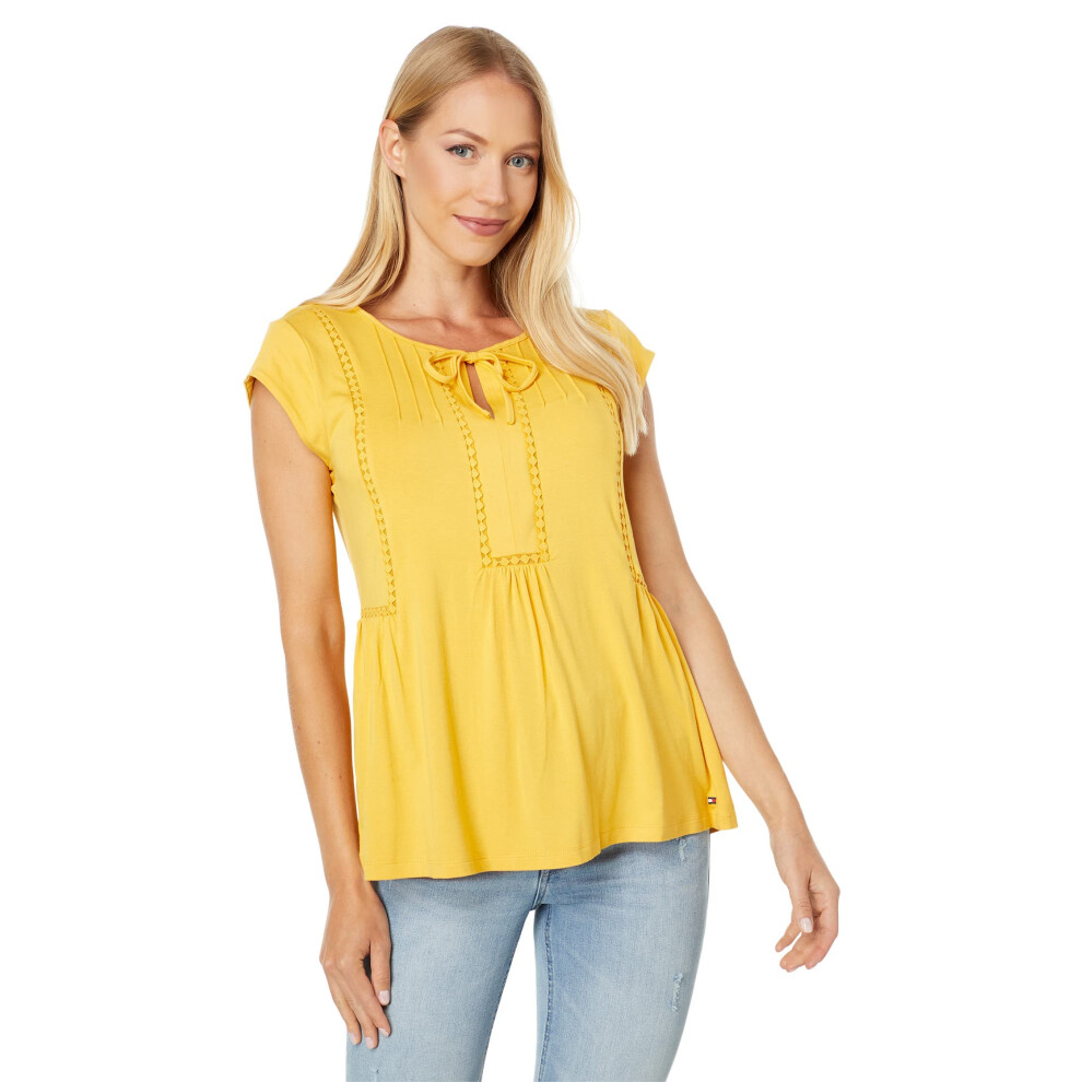 Tommy Hilfiger Women's Cap Sleeve Pintuck Dressy Knit Tops  Deep Maize