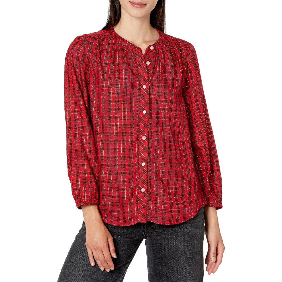 Tommy Hilfiger Women's Button Up Plaid Lurex Shirt  Scarlet Multi