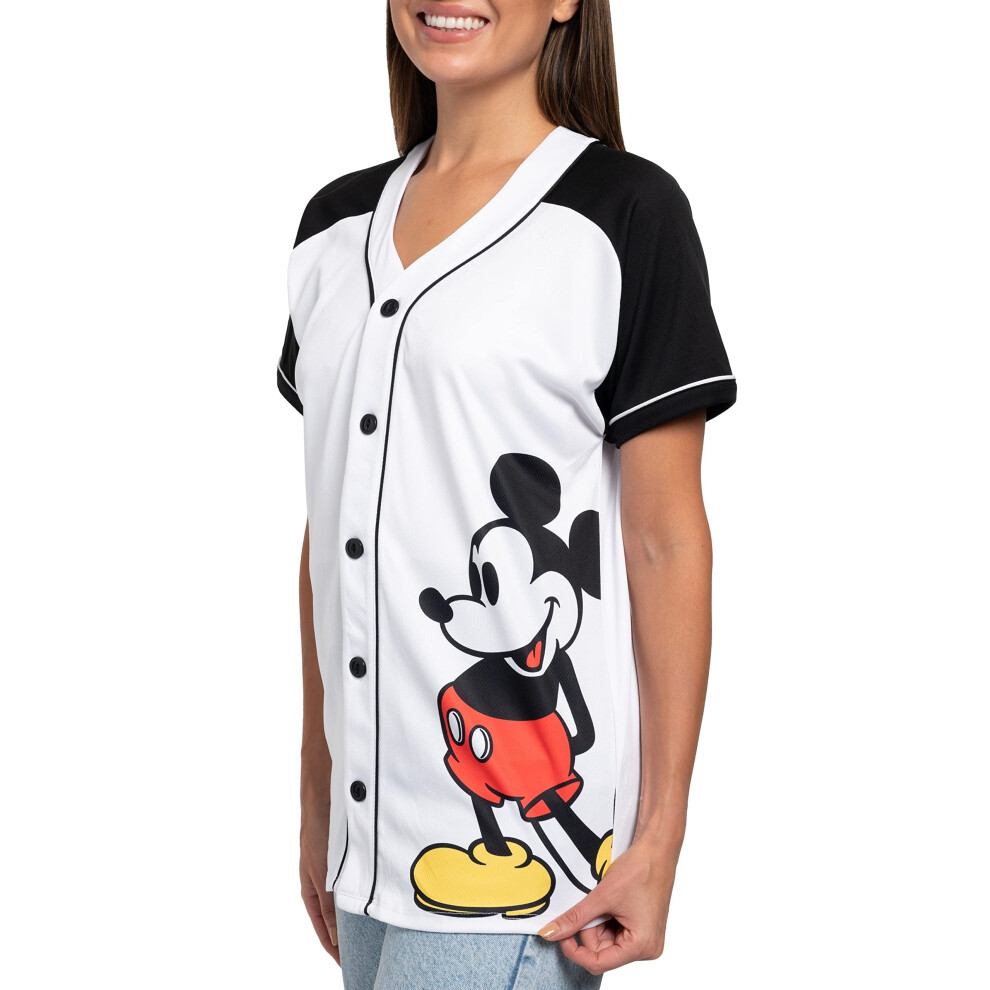 Disney Mickey Mouse 28 Womans Jersey Shirt Button Plus Size (White  3X