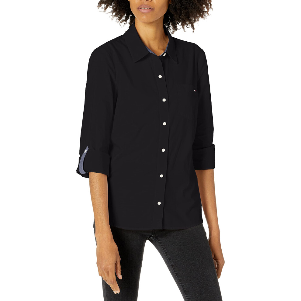 Tommy Hilfiger Women's Button Down Long Sleeve Collared Shirt with Che