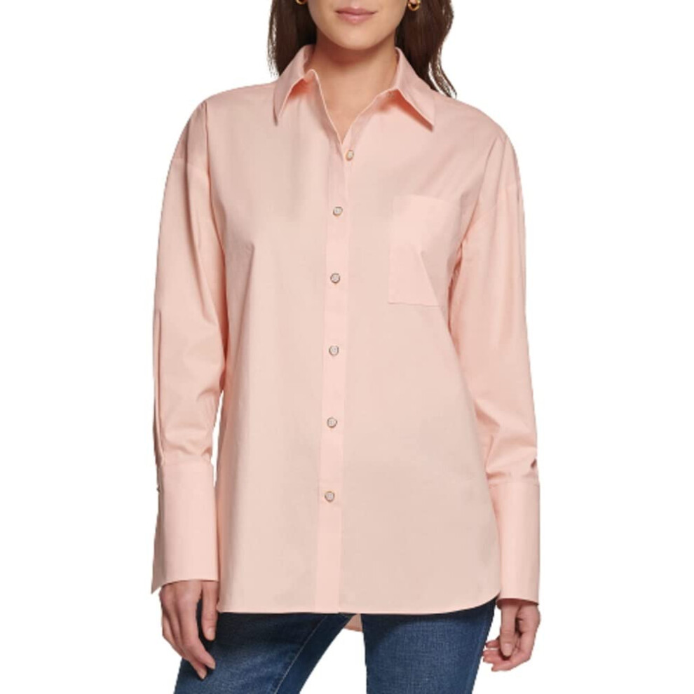 DKNY Women's Casual Oversized Buttonup Top  Peony