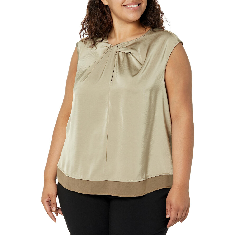 Calvin Klein Women's Plus Size Elegant Shiny Crepe Twist Neck Sleevele