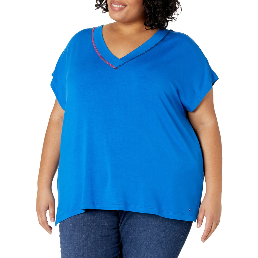 Tommy Hilfiger Plus Size Women's V-Neck Tee  Iconic Cerulean  3X