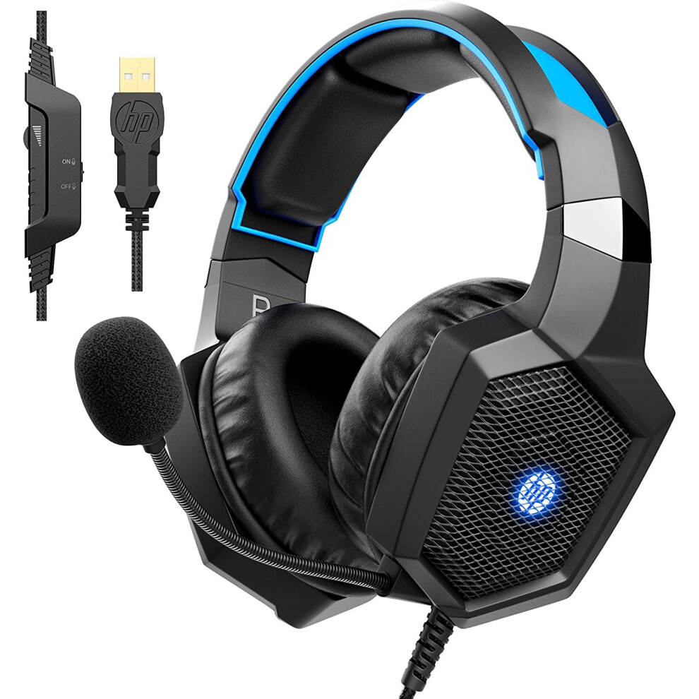 HP USB Gaming Headset PC Over Ear Headphones 7.1 Surround Sound with M